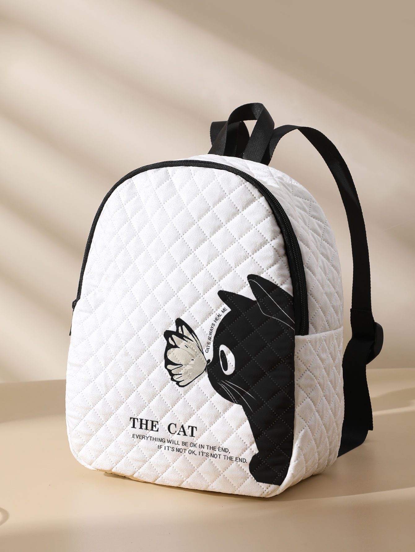 Mini Backpack Purse - Ransel Kompak Bermotif Kupu-kupu Kucing Hitam,