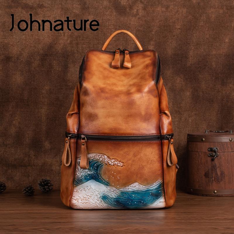 Leather Backpack Vintage - Johnature Ransel Wanita Kulit Asli Tas