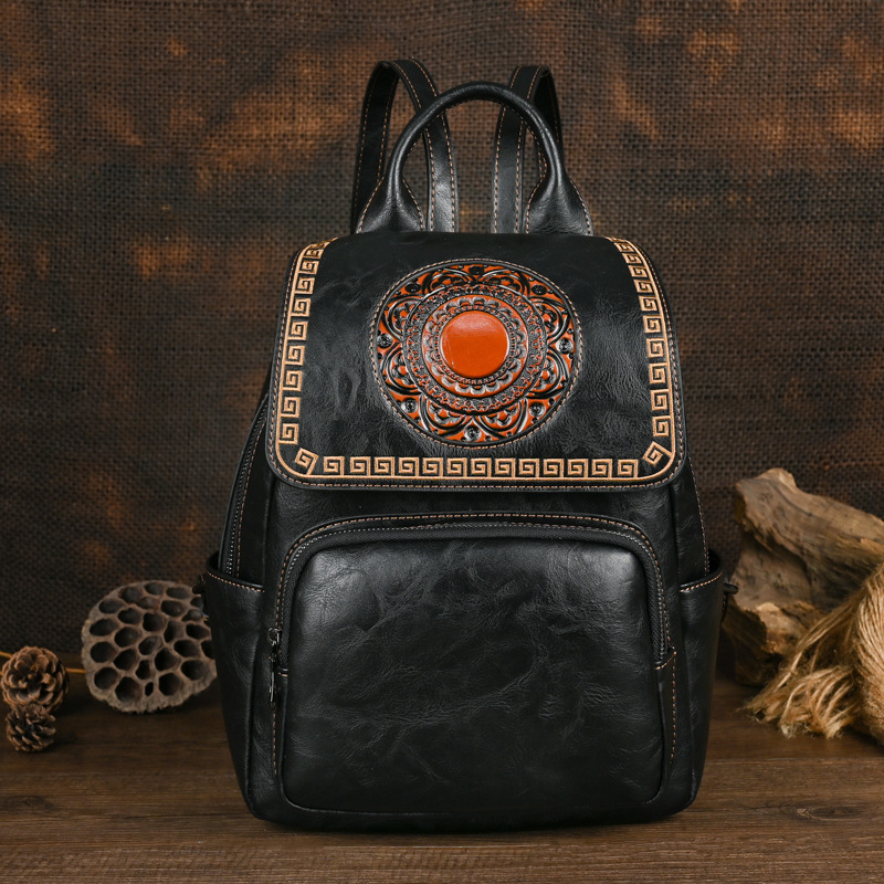 Leather Backpack Vintage - Johnature 2026 Tas Ransel Kulit Wanita